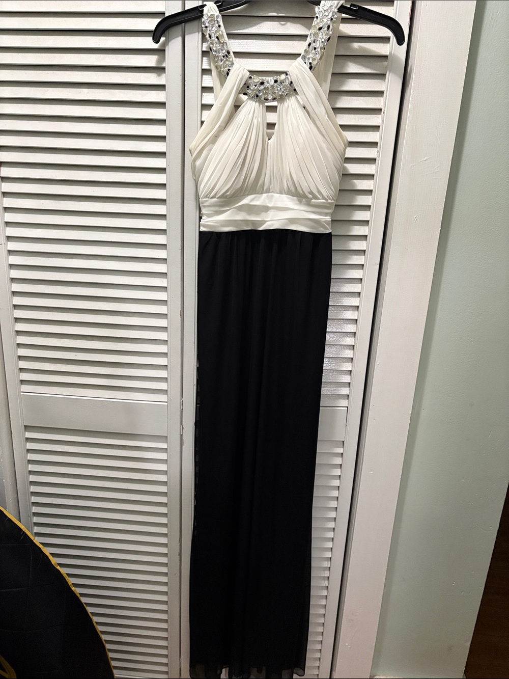 City Studio Black and White Embellished Halter Maxi Dress
